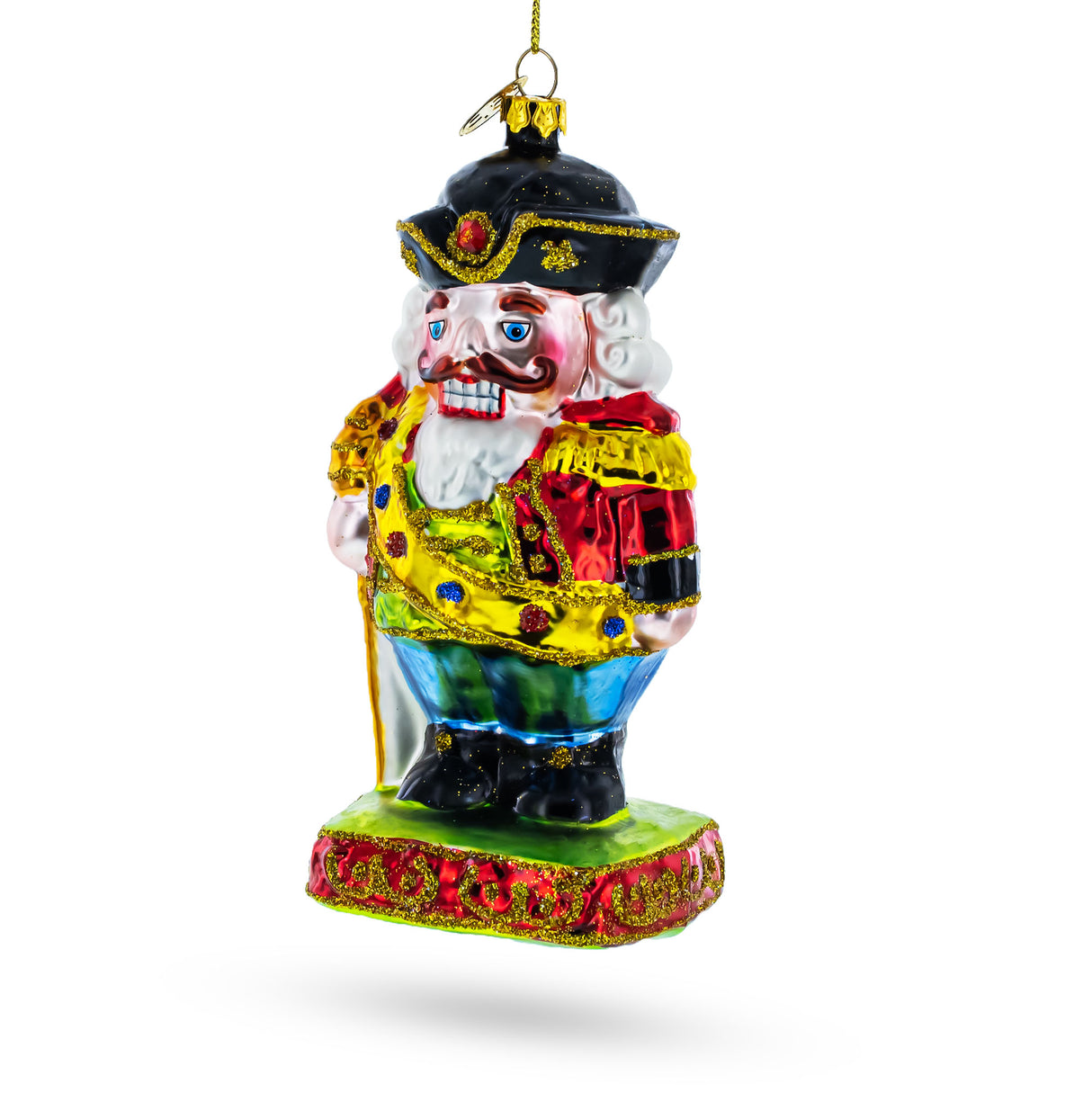 Celebratory New Year Festive Nutcracker - Blown Glass Christmas Ornament in Multi color,  shape