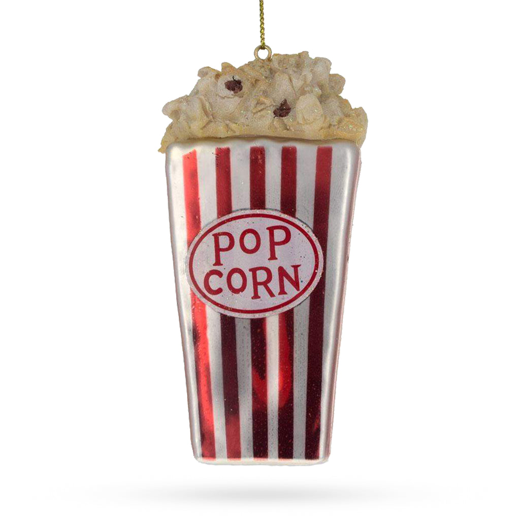 Glass Crispy Popcorn Bucket for Movie Enthusiast - Blown Glass Christmas Ornament in Red color