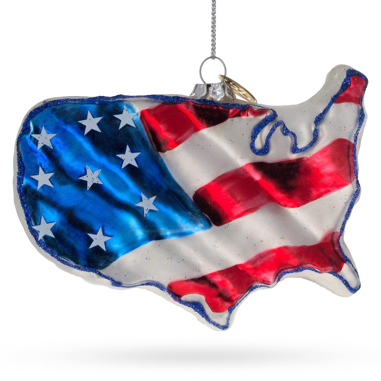 Patriotic United States Flag - Blown Glass Christmas Ornament in Multi color,  shape