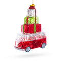 Hippie's Retro Bus Glass Christmas Ornament in Red color Figurine