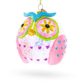 Sage Wise Owl Glass Christmas Ornament in Pink color Figurine