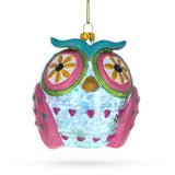 Sage Wise Owl - Blown Glass Christmas Ornament in Multi color,  shape