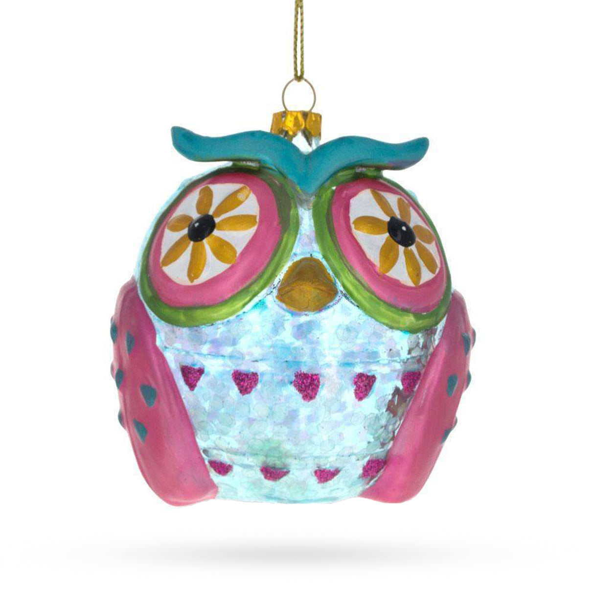 Glass Sage Wise Owl - Blown Glass Christmas Ornament in Multi color