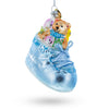 Glass Teddy Bear Nestled in a Blue Shoe for Baby's First - Blown Glass Christmas Ornament in Blue color