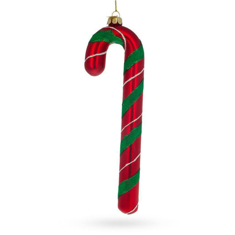 Glass Festive Striped Candy Cane - Blown Glass Christmas Ornament in Multi color