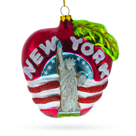 New York City Apple Symbol - Blown Glass Christmas Ornament in Red color,  shape
