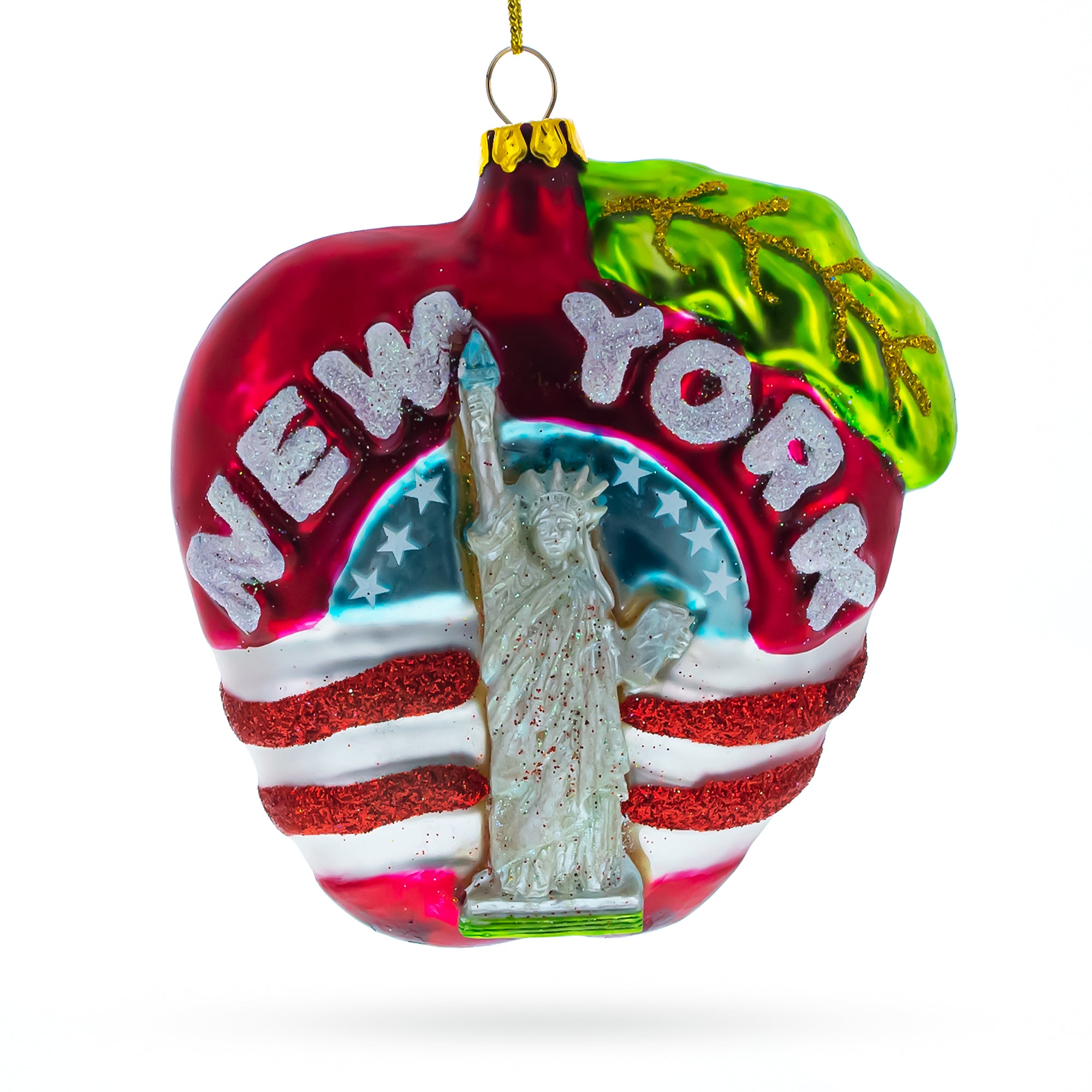 New York City Apple Symbol Blown Glass Christmas Ornament in Red color Figurine