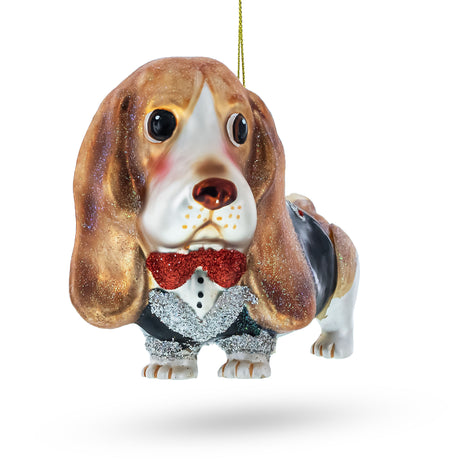 Lovable Spaniel Dog - Blown Glass Christmas Ornament in Brown color,  shape