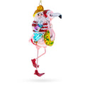Santa Riding a Pink Flamingo Glass Christmas Ornament in Pink color Figurine