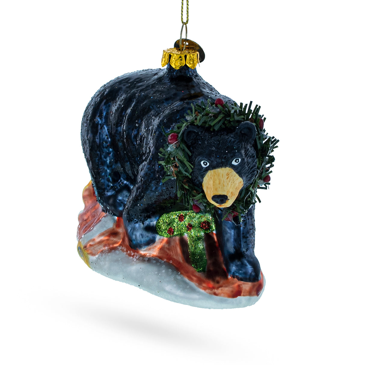Majestic Black Bear - Blown Glass Christmas Ornament in Black color,  shape