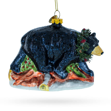 Majestic Black Bear - Blown Glass Christmas Ornament in Black color,  shape