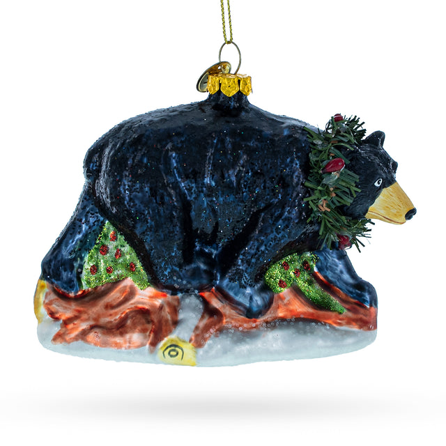 Glass Majestic Black Bear - Blown Glass Christmas Ornament in Black color