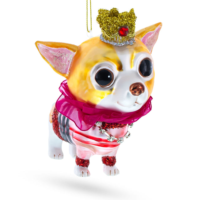 Chihuahua Blown Glass Christmas Ornament in  color