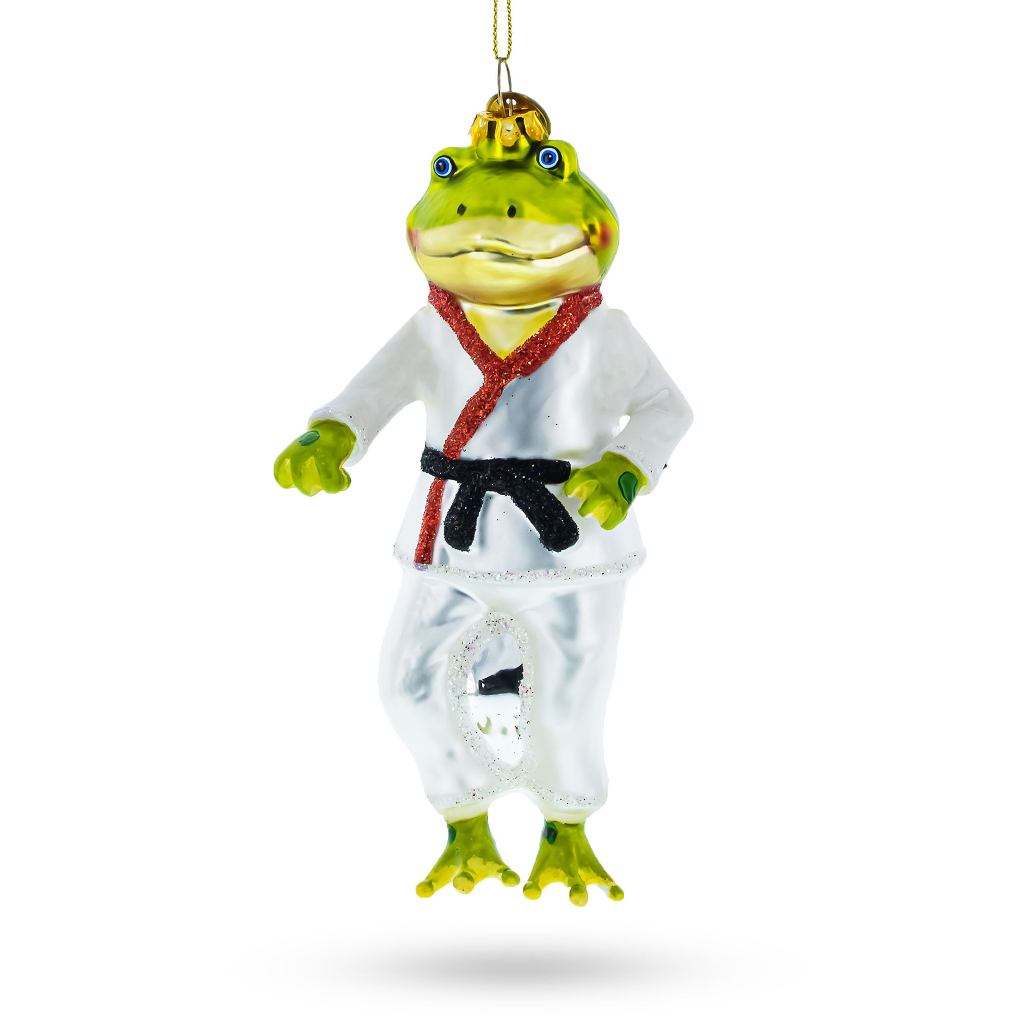 Frog Engaged in Martial Arts Blown Glass Christmas Ornament in Multi color Figurine