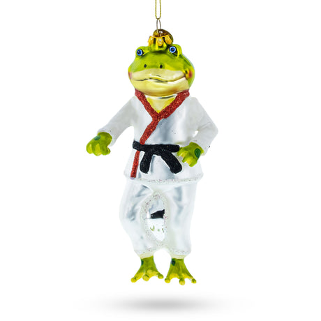 Frog Engaged in Martial Arts Blown Glass Christmas Ornament in Multi color