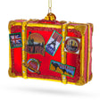 Glass Well-Traveled Suitcase - Blown Glass Christmas Ornament in Multi color