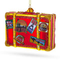 Well-Traveled Suitcase Glass Christmas Ornament in Red color Figurine