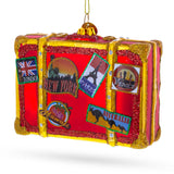Well-Traveled Suitcase Blown Glass Christmas Ornament in Multi color