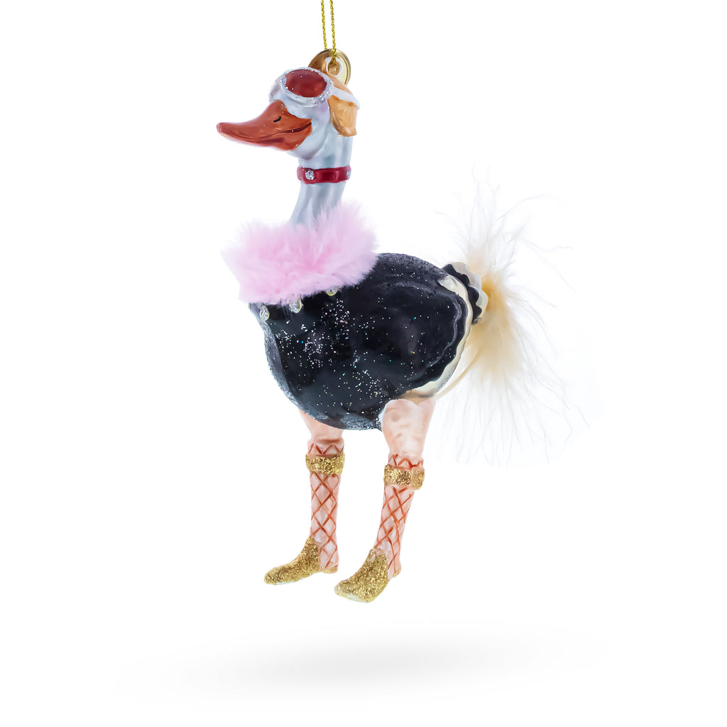 Ostrich Chic Glass Christmas Ornament in Black color Figurine