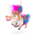 Fashion-Forward Pig Glass Christmas Ornament in Pink color Figurine
