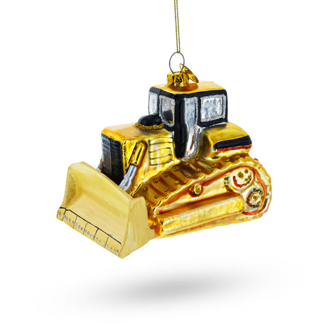 Rugged Bulldozer - Blown Glass Christmas Ornament in Yellow color,  shape