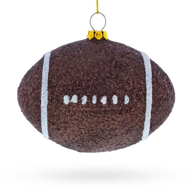 Shiny Football Blown Glass Christmas Ornament in Brown color Oval