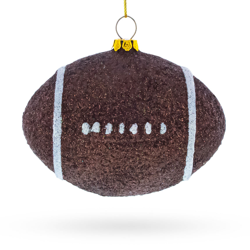 Shiny Football Blown Glass Christmas Ornament in Brown color Oval