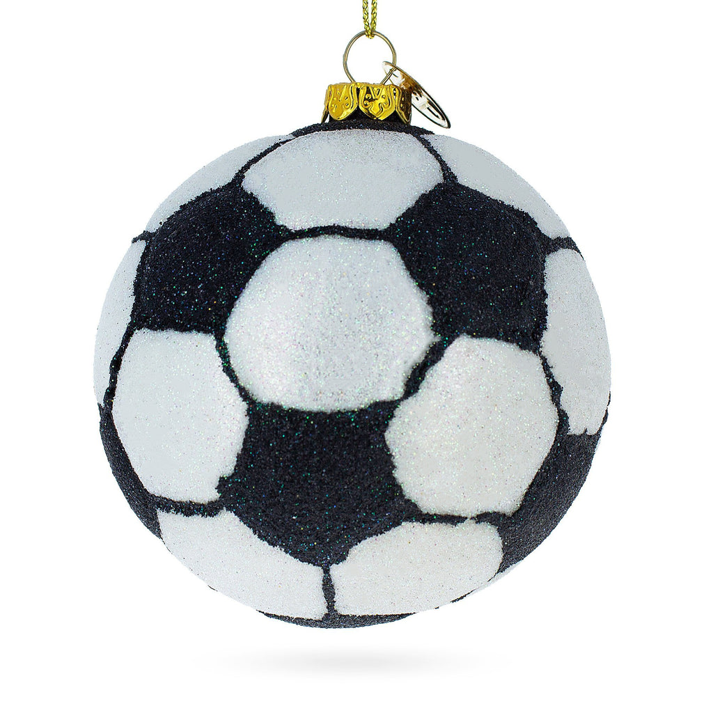 Sporty Soccer / Football Glass Christmas Ornament in Silver color Round