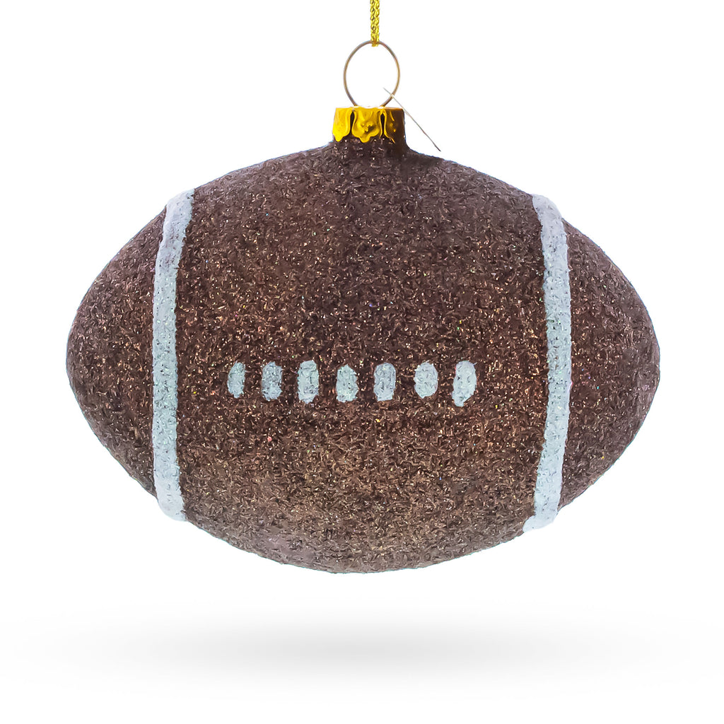 Sparkly Football Glass Christmas Ornament in Brown color Figurine