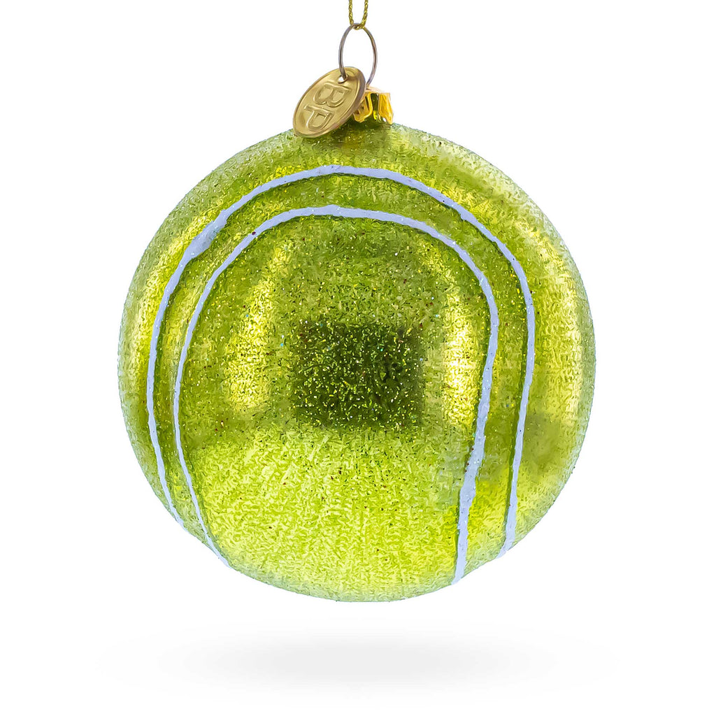 Tennis Ball Glass Christmas Ornament in Green color Round