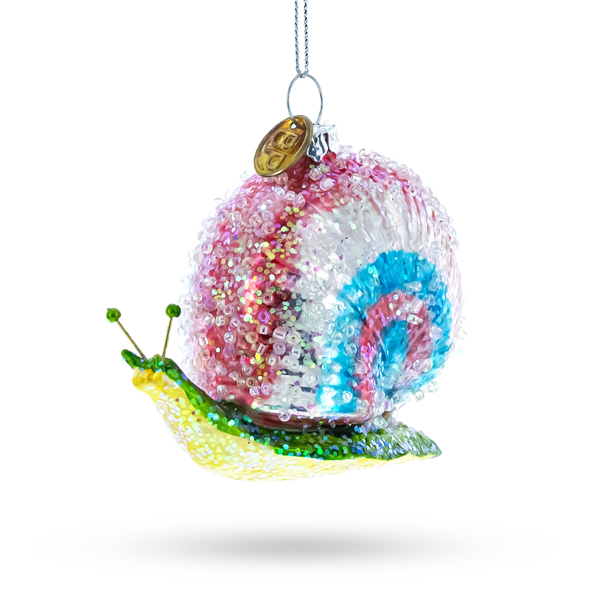 Snail with Colorful Beads Glass Christmas Ornament in Pink color Figurine
