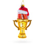 Football Trophy in Santa Hat Blown Glass Christmas Ornament in Multi color