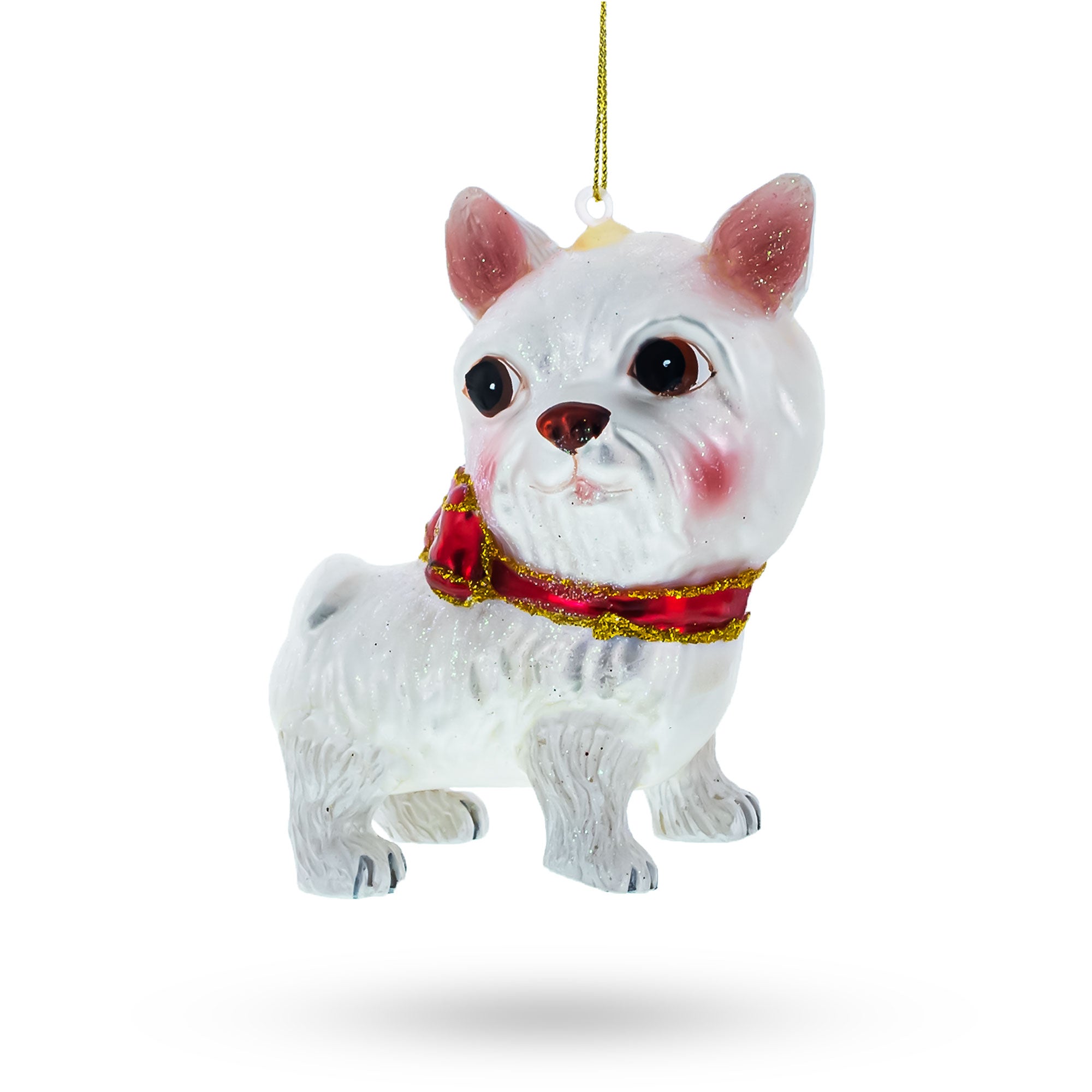 Yorkshire Terrier Glass Christmas Ornament in White color Figurine