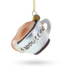 Glass Steaming Cappuccino Cup - Blown Glass Christmas Ornament in Silver color