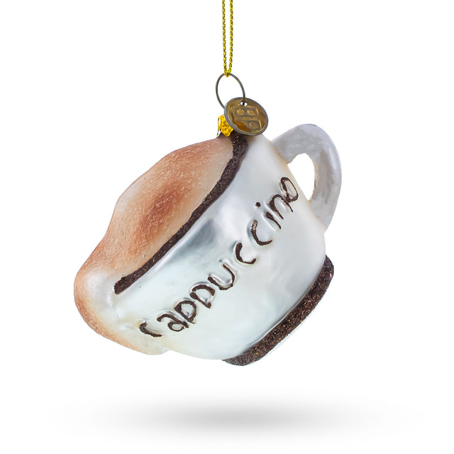 Steaming Cappuccino Cup - Blown Glass Christmas Ornament in Silver color,  shape
