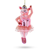 Glass Graceful Pig Dancing Ballet - Blown Glass Christmas Ornament in Pink color