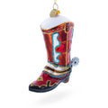 Western Cowboy Boot Glass Christmas Ornament in Brown color Figurine
