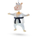 Martial Arts Karate Hippo Glass Christmas Ornament in White color Figurine