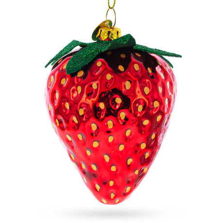 Juicy Strawberry - Blown Glass Christmas Ornament in Red color,  shape