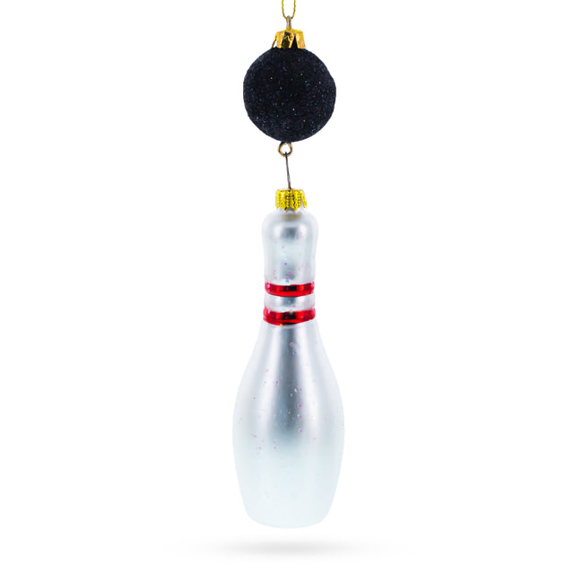 Striking Bowling Ball - Blown Glass Christmas Ornament in Multi color,  shape