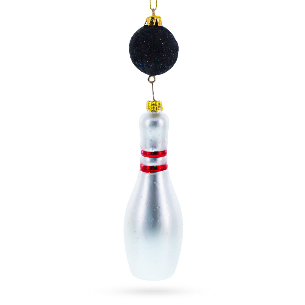 Striking Bowling Ball Glass Christmas Ornament in Silver color Figurine