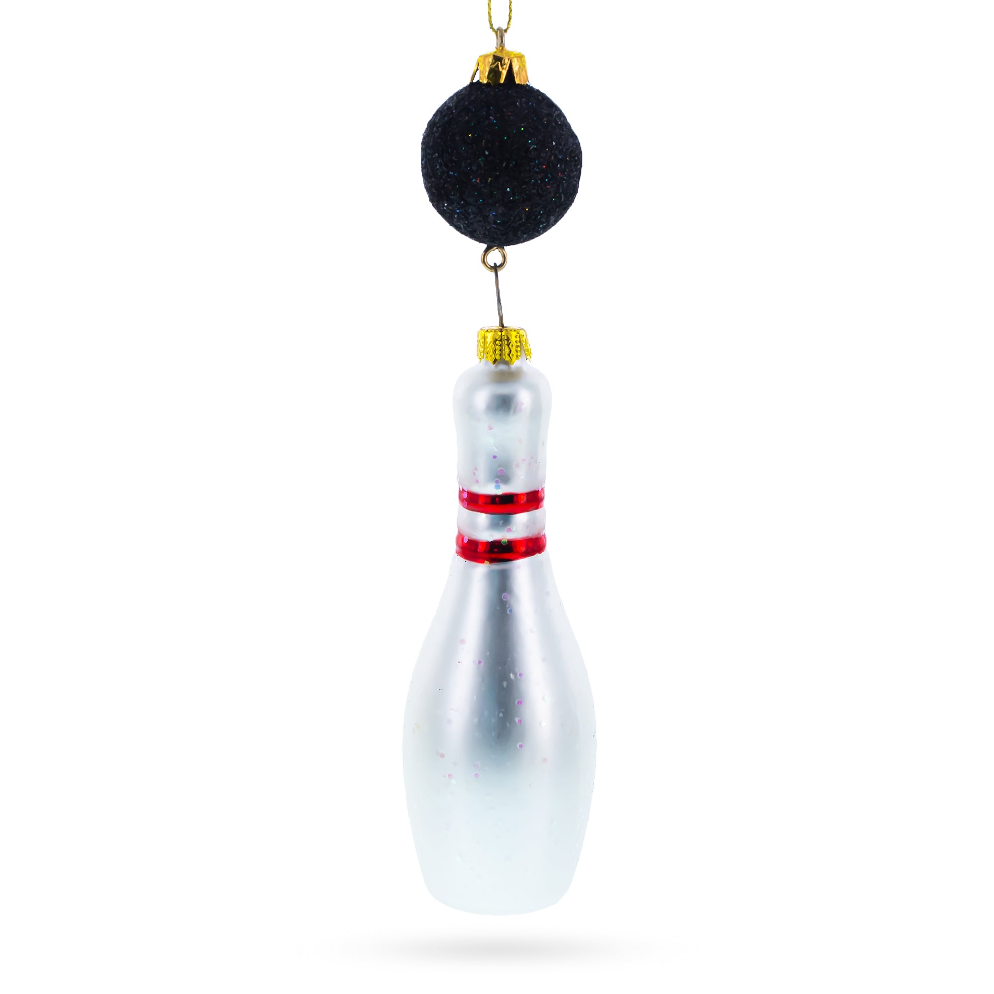 Striking Bowling Ball Glass Christmas Ornament in Silver color Figurine