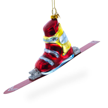 Alpine Adventure Ski Boot - Vibrant Blown Glass Christmas Ornament in Red color,  shape