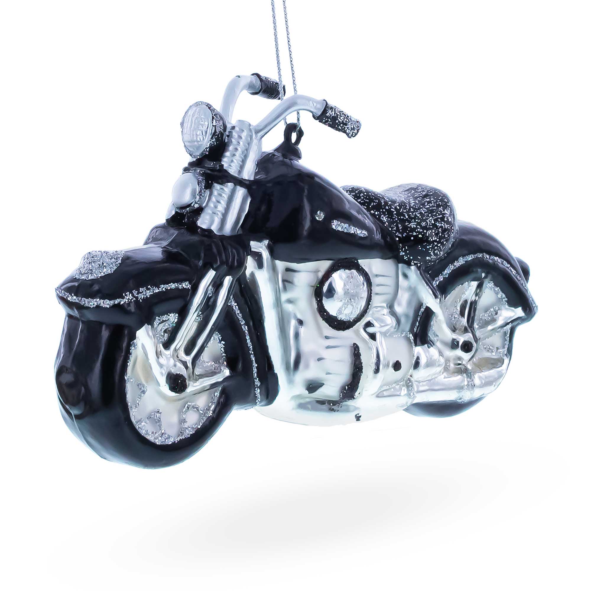 Black & White Motorcycle Glass Christmas Ornament in Black color Figurine