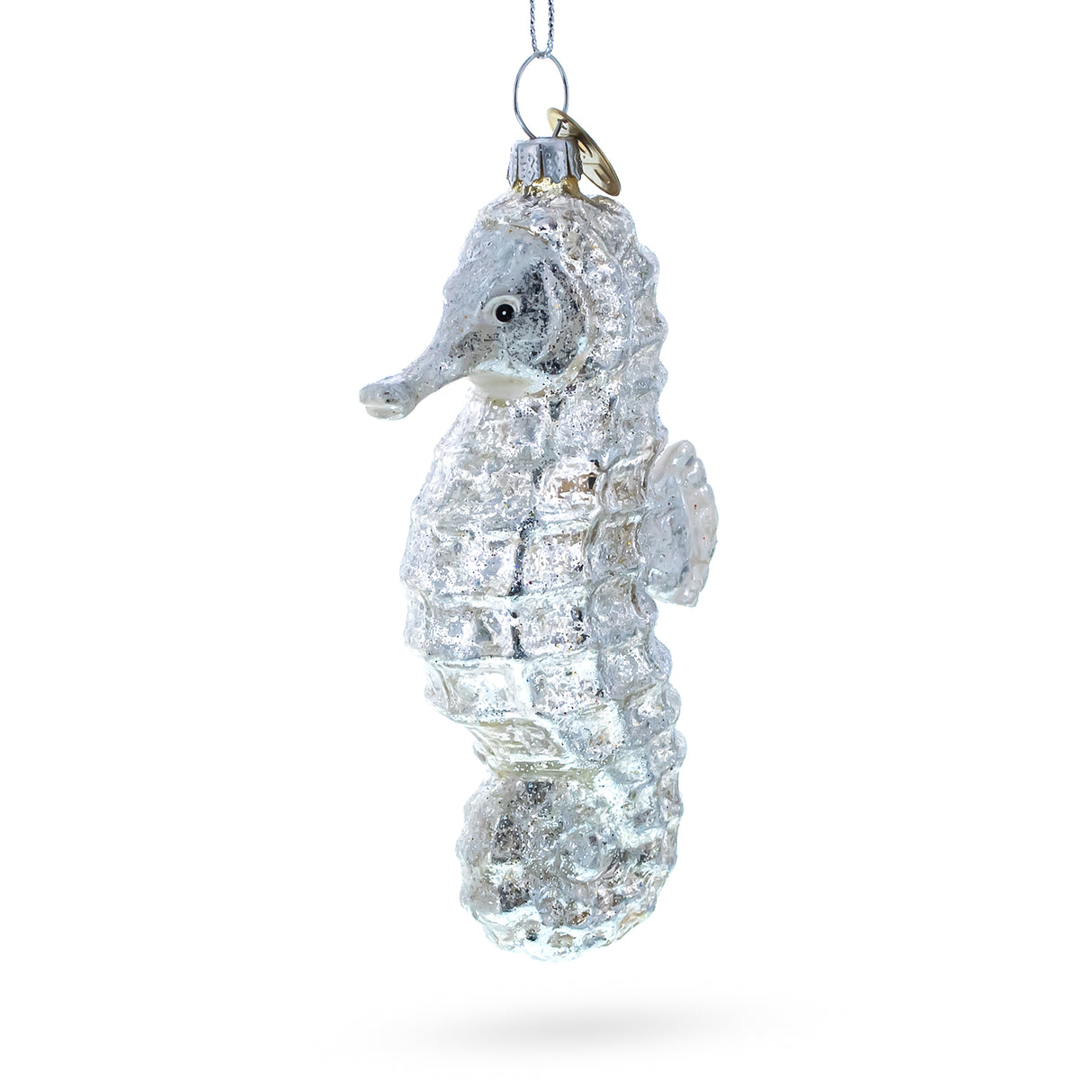 Glass Elegant Silver Sea Horse - Blown Glass Christmas Ornament in Silver color
