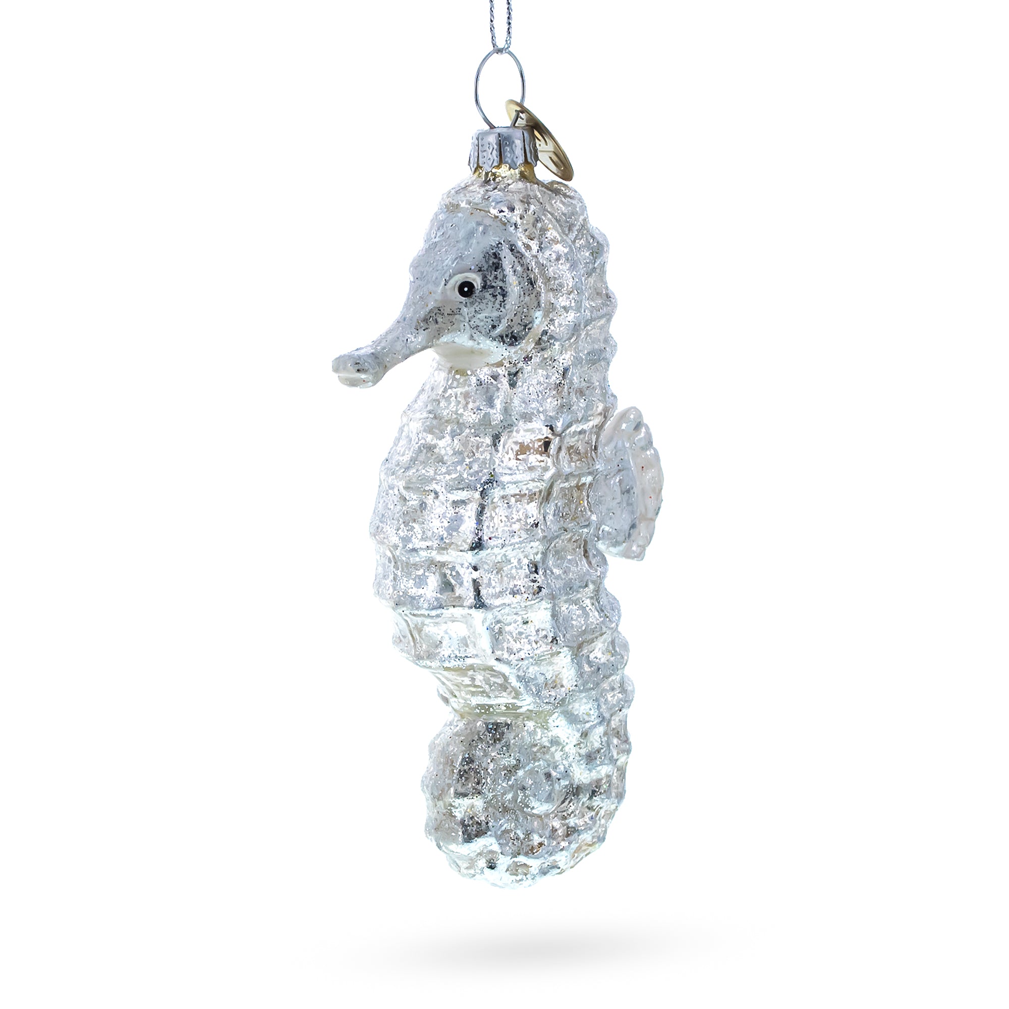 Silver Seahorse Glass Christmas Ornament in Silver color Figurine