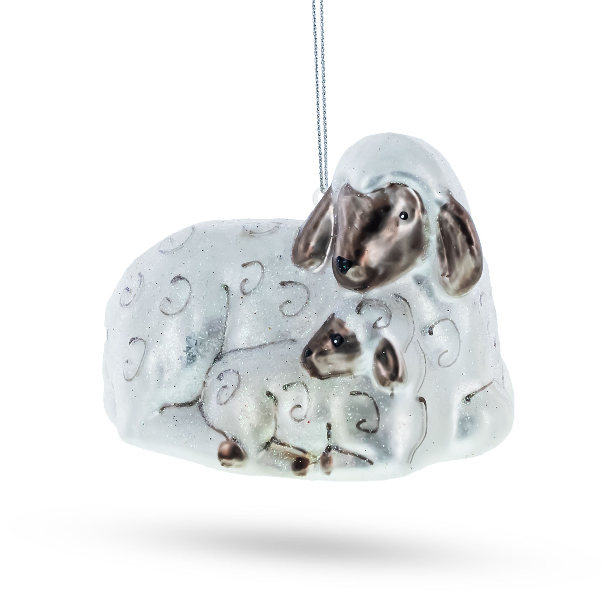 Sheep Family Glass Christmas Ornament in White color Figurine