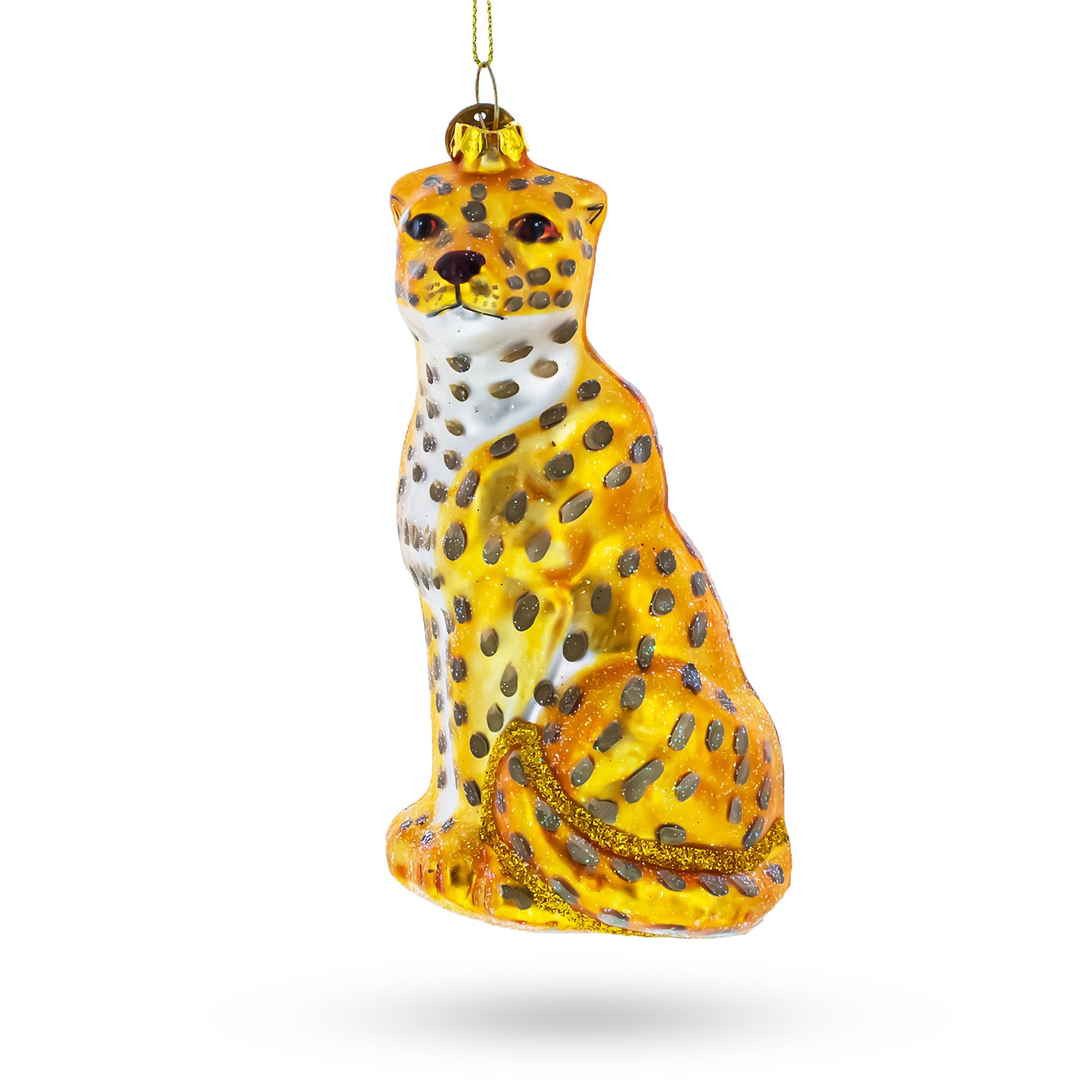 Spotted Leopard Glass Christmas Ornament in Gold color Figurine