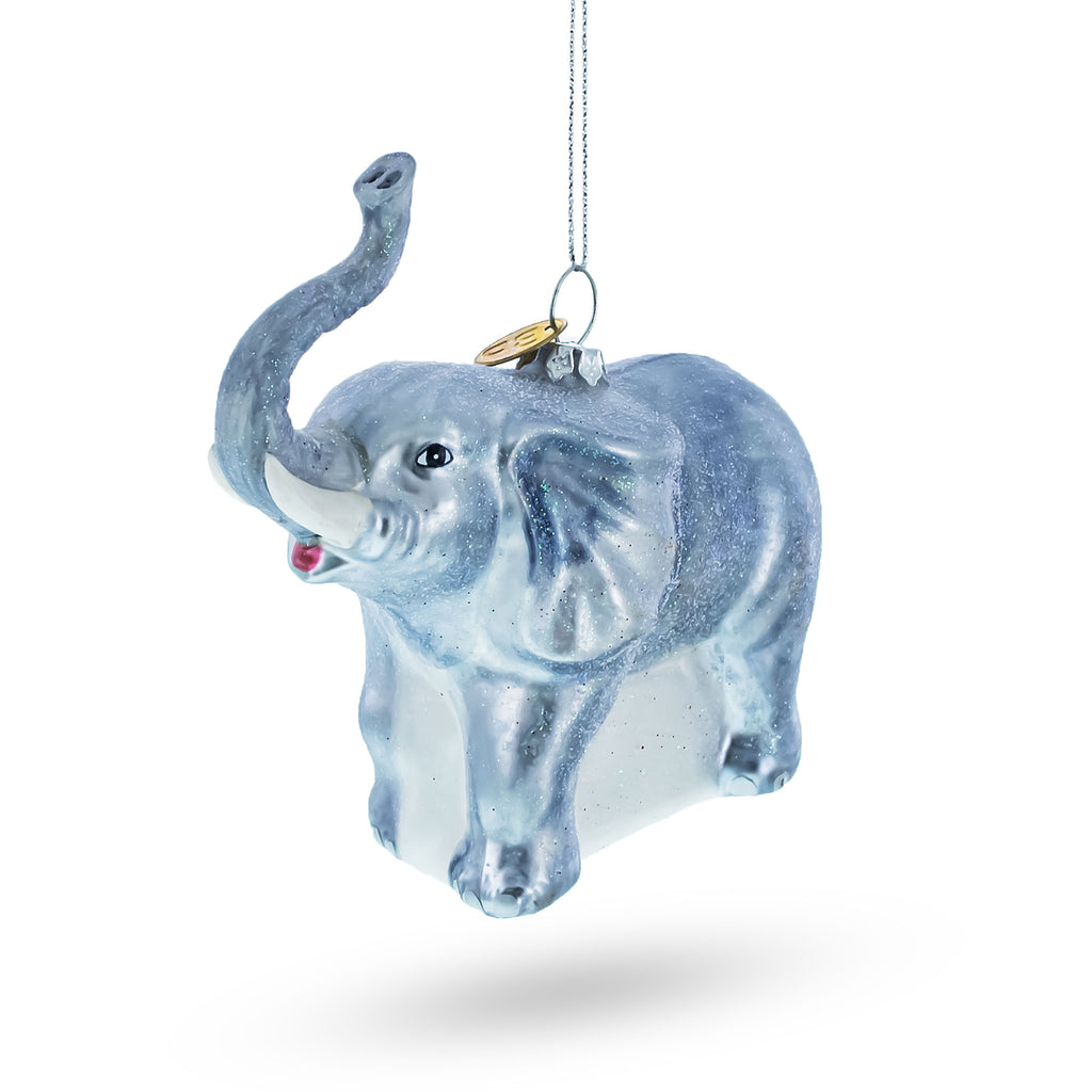 Elephant Glass Christmas Ornament in Silver color Figurine