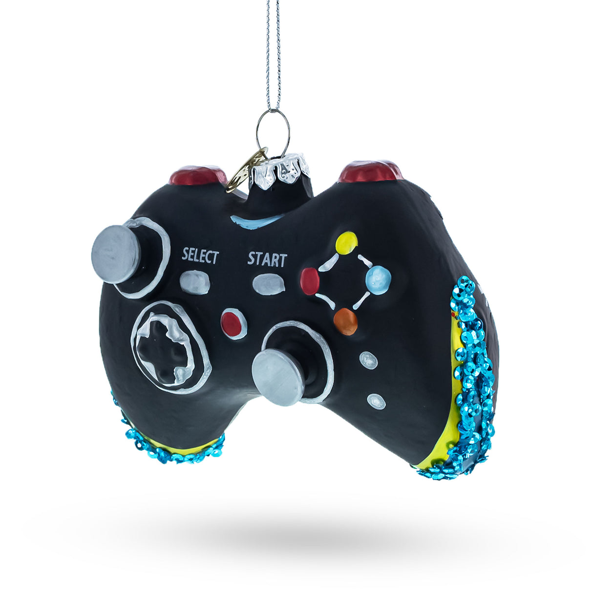 Interactive Black Video Game Controller - Blown Glass Christmas Ornament in Black color,  shape